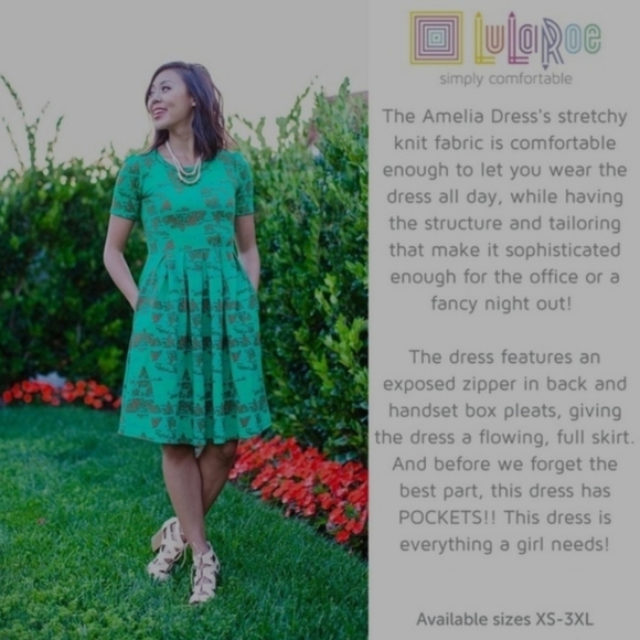 NWT Lularoe Amelia A-line Midi Dress in Beautiful Light Blue & Tan Print XS - Picture 7 of 9